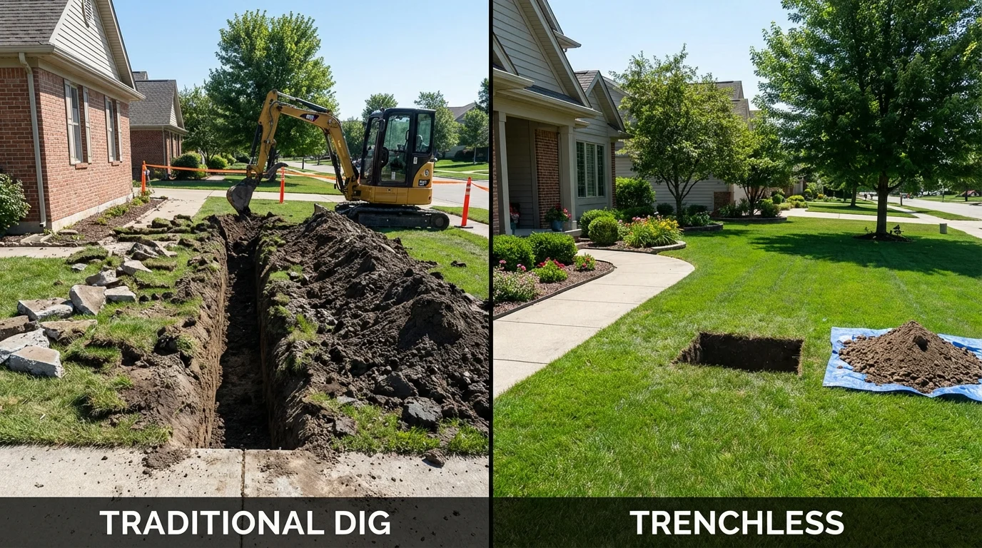 Trenchless sewer repair with minimal yard damage versus traditional excavation in Minneota, MN